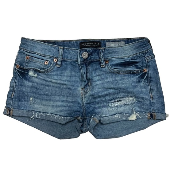 Aeropostale Distressed Cuffed Shorty Jean Shorts Size 2 - Picture 1 of 4